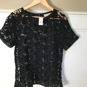 NWT Loft Black Paisley Lace Crochet Top XS